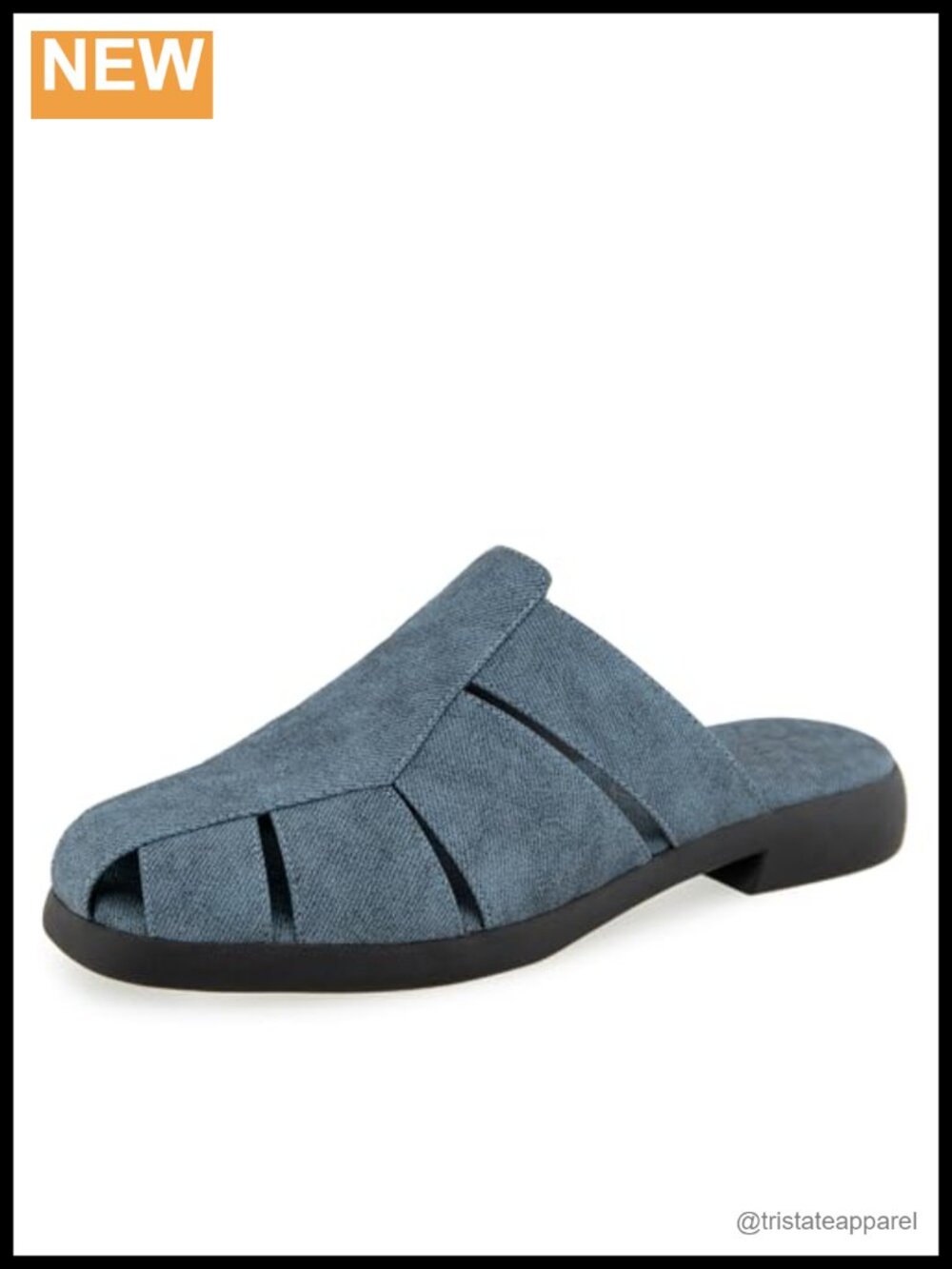 Denim Fabric Mule Block Heel Slip On Casual Comfort Walking Shoe